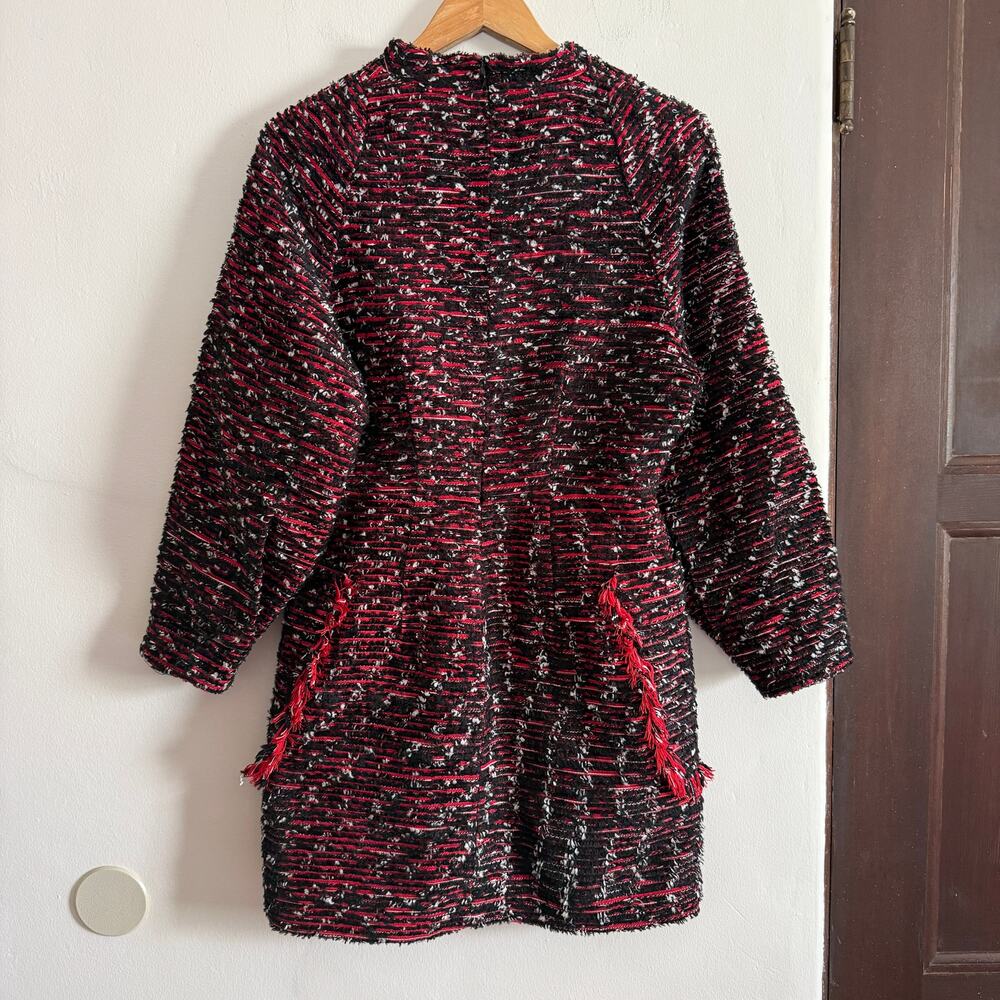 RODEBJER | Black and Red Tweed Mock Neck Sculpted Sleeve Mini Dress | Small - Picture 3 of 9